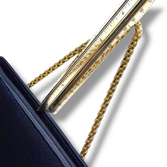 La Regale Evening Mini Cocktail Bag Navy Blue Satin Gold Tone Mesh Chain Handles - Picture 9 of 11